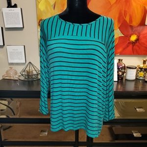 EUC Dana Buchman Green and Black Stripe Top XL